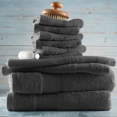 Gray Cotton 10-Piece Highly Absorbent Towel Set