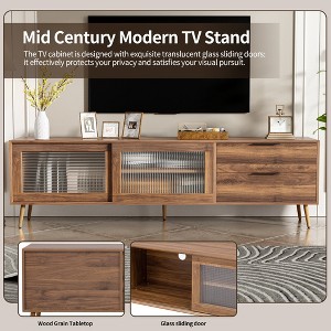 HDZNVF Modern TV Stand For 75 Inch TV, TV Console With 2 Glass Doors, Walnut - 1 of 4