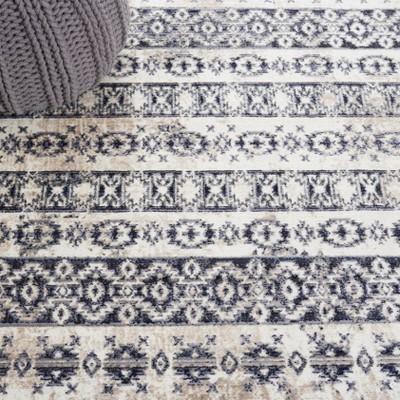 Ivory and Black Hand-Knotted Rectangular Area Rug