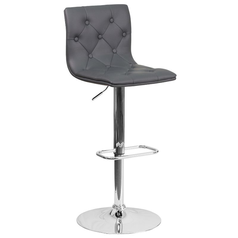 Flash Furniture Contemporary Button Tufted Vinyl Adjustable Height Barstool with Chrome Base, 1 of 12
