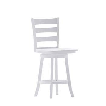 Flash Furniture Liesel Commercial Grade Wooden Classic Ladderback Swivel Counter Height Barstool with Solid Wood Seat