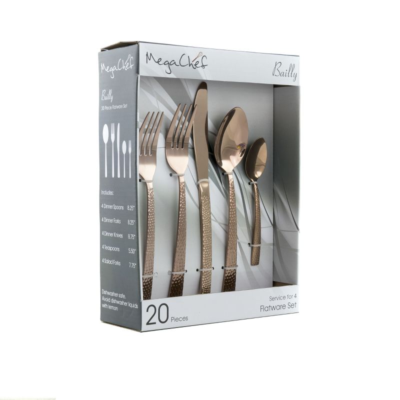 MegaChef Baily 20 Piece Flatware Utensil Set, Stainless Steel Silverware Metal Service for 4 in Rose Gold, 1 of 8
