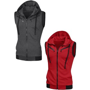 Lars Amadeus Men's Zip up Drawstring Hoodie Vest with Pockets 2 Packs - 1 of 4