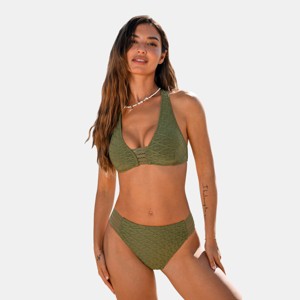 Women's Olive Green Textured Bikini Sets - Cupshe - 1 of 4