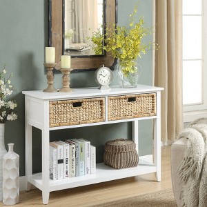 GDFStudio Nita Rectangular Console Table with 2 Basket Front Drawers and Bottom Shelf - 1 of 4