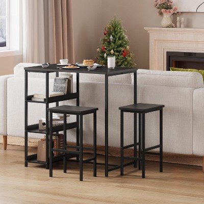 3Pcs Kitchen Table Set With Storage Shelves, Space Saving Dining Table ...