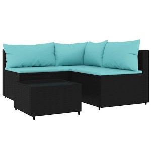 vidaXL Patio Lounge Set Black with water blue cushions - 1 of 4