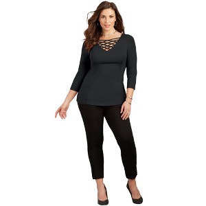 Catherines Women's Plus Size Petite Curvy Collection Crisscross Top - 1 of 2