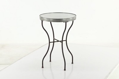 Round Weathered Metal and Glass Floral Accent Table