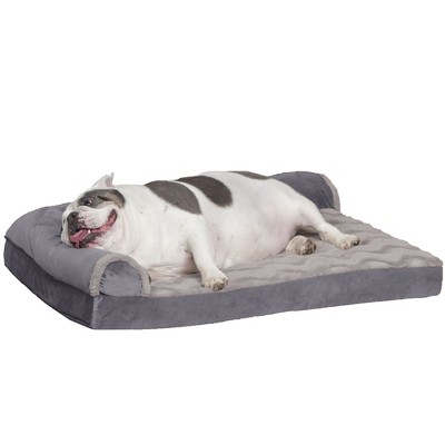 FurHaven Wave Fur & Velvet Deluxe Chaise Lounge Cooling Gel Foam Sofa-Style Dog Bed