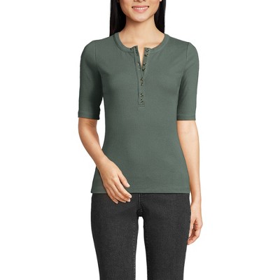 Lands' End Women's Elbow Sleeve Polished Rib Henley Top