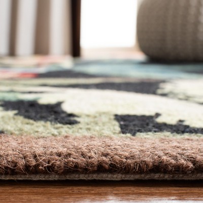 Handmade Black Wool Floral Runner Rug with Parrot Design
