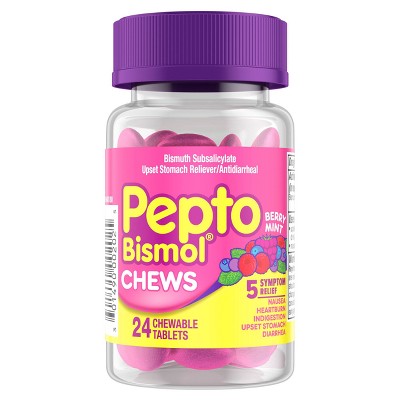 Pepto-Bismol Chews 5 Symptom Stomach Relief Chewable Tablets - Cool Berry Mint - 24ct