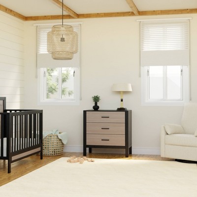 Modern Farmhouse Black and Coastwood 3-Drawer Nursery Dresser