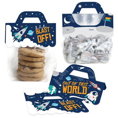 Big Dot of Happiness Blast Off to Outer Space Rocket Ship Baby Shower or Birthday Party Clear Goodie Favor Bag Labels Candy Bags with Toppers 24 Ct