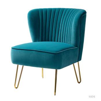 Upholstery Velvet Side Chair with Tufted Back Contemporary and Classic Armless Accent Chair with Metal Base | Karat Home