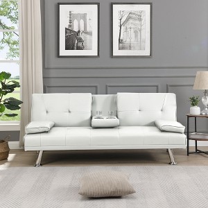 Kumasinova 66 Inch PVC Sofa Bed,Convertible Futon Sofa Bed with Cup Holders,Stainless Leg,Armrest,Couch Bed for Living Room,Office,Bedroom - 1 of 4