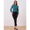 INSPIRE CHIC Women's Peter Pan Collar Bow Tie Neck Puff Long Sleeve Workwear Button Blouses - 3 of 4