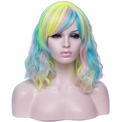 Unique Bargains Women's Curly Wigs 15" Multicolor Highlight with Wig Cap