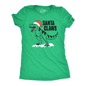 Womens Santa Claws T Shirt Funny Xmas Dino T Rex Joke Tee For Ladies - Crazy Dog Women's T Shirt - 1 of 4