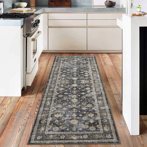 Long Hallway Runners Boho Abstract Runner Rug Vintage Distressed Floral Soft Throw Carpet Runner for Entryway Foyer Kitchen - 1 of 4