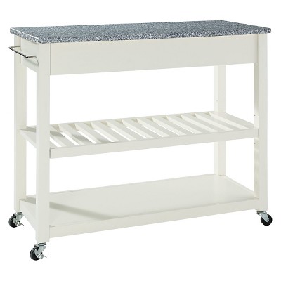 White Granite Top Kitchen Cart with Wine Rack and Storage