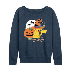 Women's - Pokémon - Witch Pikachu With Candy Lightweight French Terry Wide Neck Long Sleeve Shirt - 1 of 4