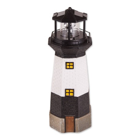 Solar Powered Lighthouse Statue Rotating Outdoor Garden Lawn Light LED Ornaments 