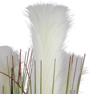 36" Tall Artificial Green and White Pampas Grass in Black Pot