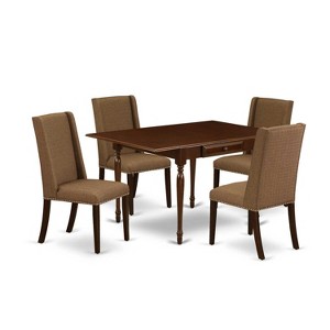 HomeStock 5-Pc Mahogany Finish Solid Wood Top - Upholstered Dining Room Set with Leaf - Seats 4 - 1 of 4