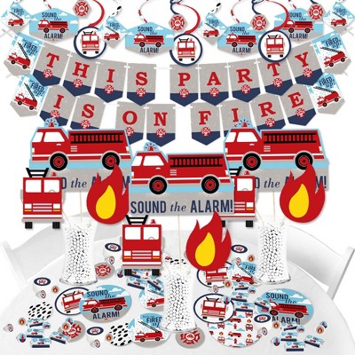 Big Dot of Happiness Fired Up Fire Truck - Firefighter Firetruck Baby Shower or Birthday Party Supplies - Banner Decoration Kit - Fundle Bundle