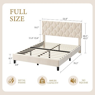 Homhougo Beige Full Bed Frame with Headboard Heavy-Duty Platform Bed Frame with Adjustable Headboard Upholstered Mattress Foundation