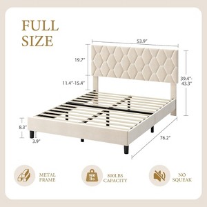 Homhougo Beige Full Bed Frame with Headboard Heavy-Duty Platform Bed Frame with Adjustable Headboard Upholstered Mattress Foundation - 1 of 4