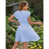 Women's Swiss Dot V Neck  Short Sleeve Ruffle Tiered A-Line Mini Dress Flowy Swing Dress - 4 of 4