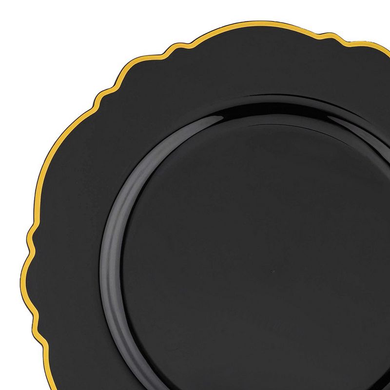 Smarty Had A Party 7.5" Black with Gold Rim Round Blossom Disposable Plastic Appetizer/Salad Plates (120 Plates), 2 of 8