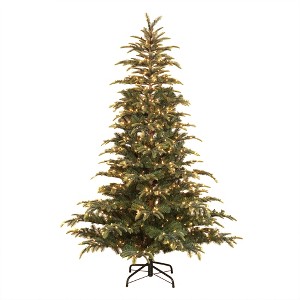 Puleo International 6.5 Foot Dans Mountain Fir Prelit Artificial Full Christmas Tree w/1,725 Branch Tips, 500 Clear Lights, Hinged Branches, & Stand - 1 of 4