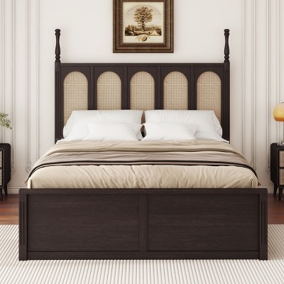 Queen Size Platform Bed, Beds Modern With 2 Big Drawers, Bedhead Storage Shelf With T Size Trundle, Storage Bed Queen Frame-Cuddlewood