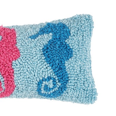 Multicolor Seahorses Hooked Coastal Throw Pillow 6" x 12"