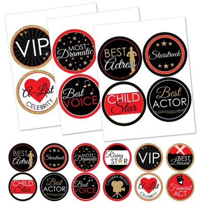 Big Dot of Happiness Red Carpet - Movie Night Party Funny Name Tags - Award Party Badges Sticker Set of 12