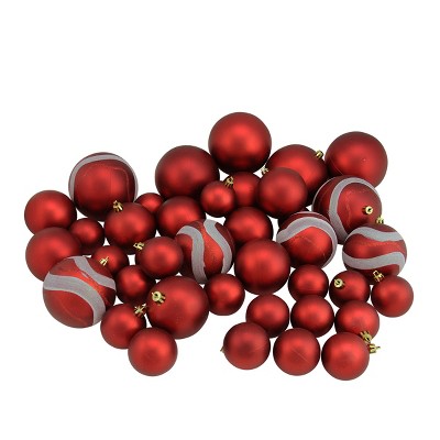 Northlight 39ct Red Shatterproof 2-Finish Christmas Ball Ornaments 4" (100mm)