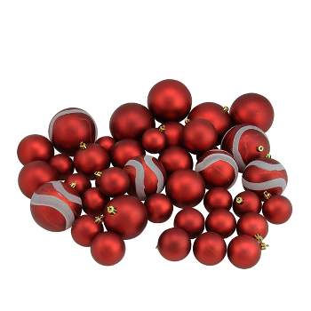 Northlight 39ct Red Shatterproof 2-Finish Christmas Ball Ornaments 4" (100mm)