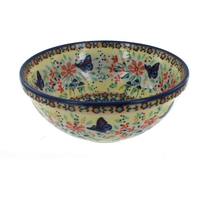 Blue Rose Polish Pottery Blue Butterfly Cereal/Soup Bowl