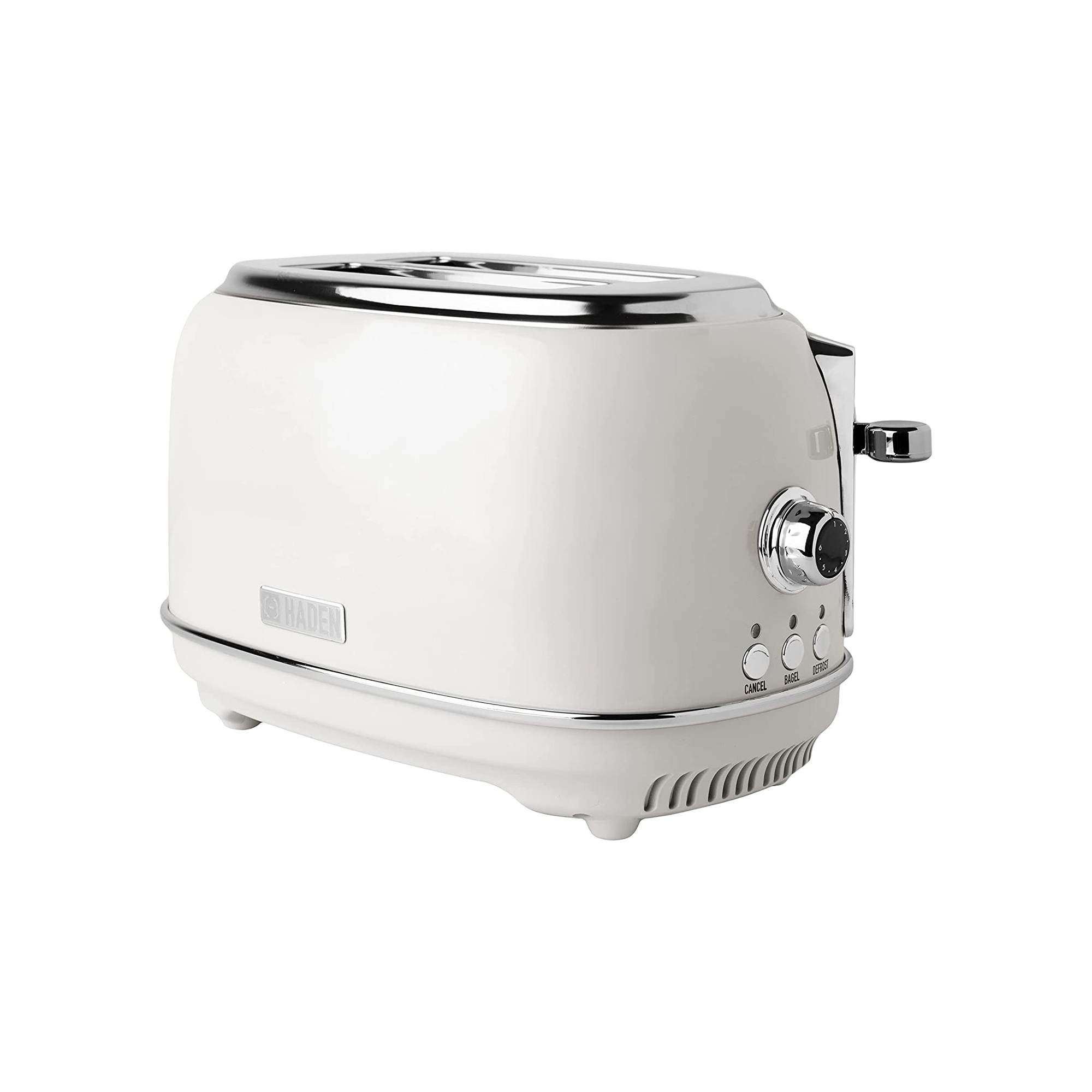 Haden Heritage 2 Slice Wide Slot Stainless Steel Toaster with Adjustable Browning Control & Non-Slip Feet, Ivory & Chrome