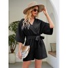 Rompers for Women Summer Casual V Neck Short Belted Wrap Flared Half Sleeve Waist Tie Romper - 3 of 4