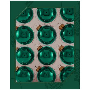 Christmas By Krebs - 50mm / 2" Designer Glass Baubles [12 Pieces] - Emerald Green - 1 of 2