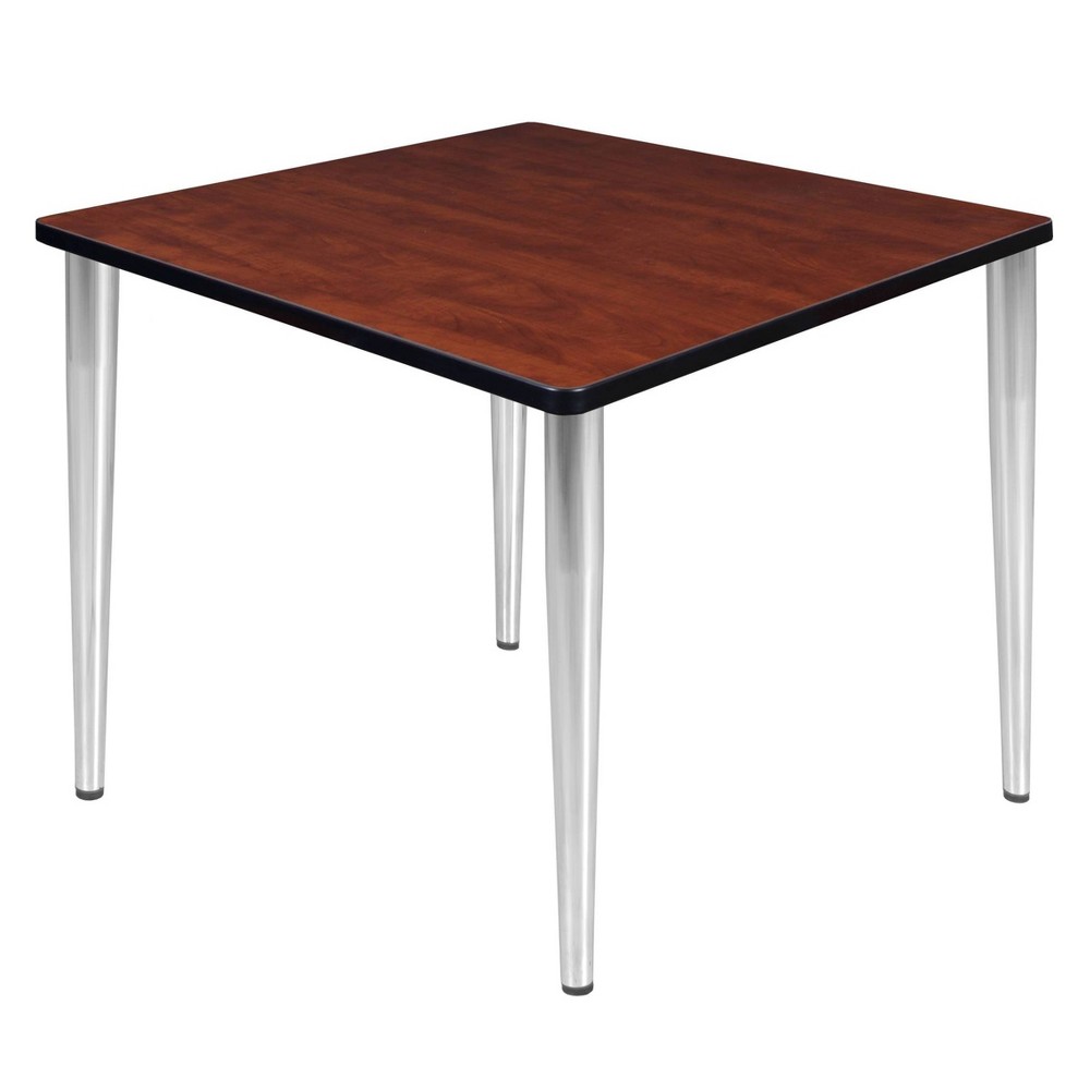 36" Dali Square Tapered Leg Dining Table Cherry/Chrome - Regency: Melamine Top, 4-Point Metal Base, Seats 2