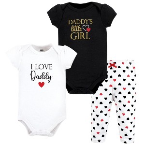 Hudson Baby Infant Girl Cotton Bodysuit and Pant Set, Girl Daddy Red Black - 1 of 4