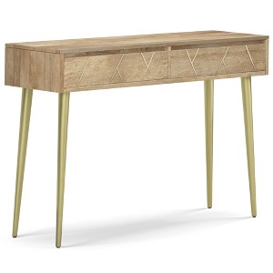 Mango Hardwood and Metal Mid-Century Contemporary Console Table with 2 Soft-Close Drawers, Gold-Finished Metal Legs and Multipurpose Design - 1 of 4