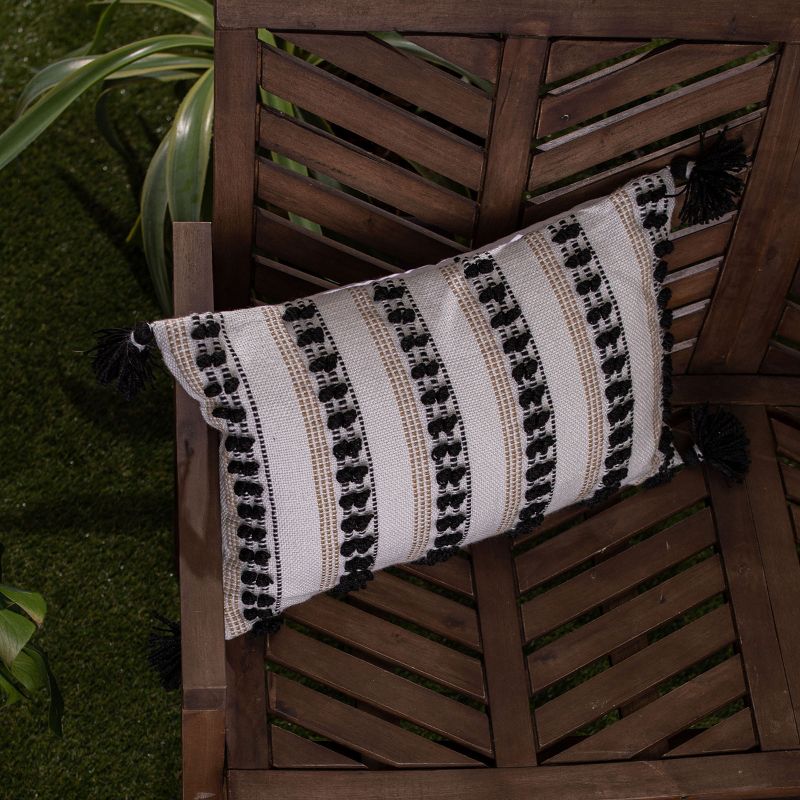 Black Tassels, Tan Striped 14X22 Hand Woven Filled Outdoor Pillow - Foreside Home & Garden, 2 of 7