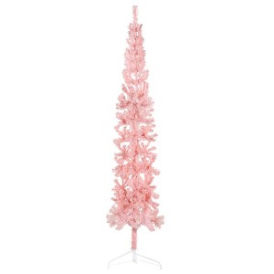 vidaXL 8 ft Slim Artificial Half Christmas Tree with Stand, Space-Saving Wall-Hanger Design, Life-Like PVC Material, Easy-Assembly, Unique Pink Hue - 1 of 4